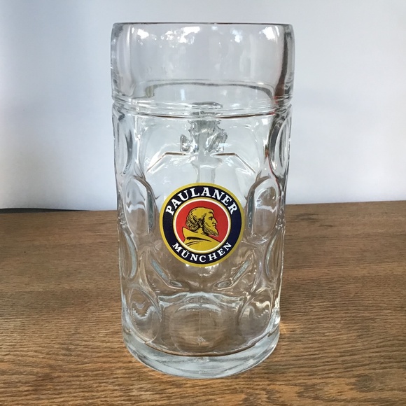 Paulaner Munchen 1 Liter Beer Mug Stein Glass Oktoberfest Germany Vintage Large - Picture 1 of 11